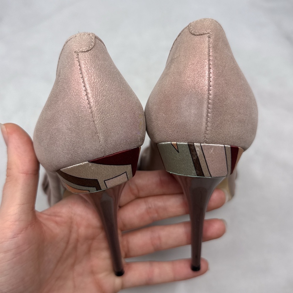 Emilio Pucci Vintage Y2K Metallic Pearlescent Bow Glitter Stiletto Heel Pumps 38 - Picture 10 of 16